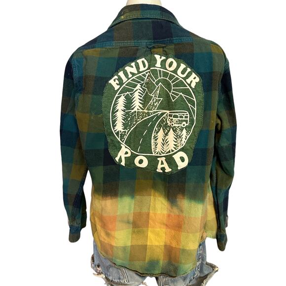 Camping Flannel Shirt Shacket MEDIUM Oversize One of Kind Find Your Road Vanlife - Picture 1 of 6